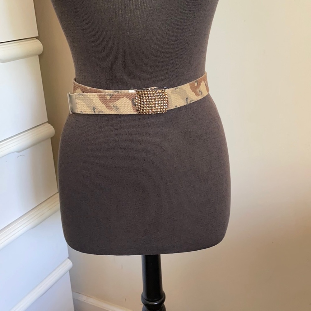 Reversible Army Print With Rhinestone Buckle Belt - image 6